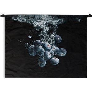 Wandkleed - Wanddoek - Blauwe bessen - Fruit - bes - Stilleven - Water - Zwart - 150x112 cm - Wandtapijt
