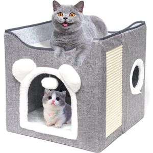 Opvouwbaar Kattenhuis met Kussens en Krabplank - Comfortabele Rustplek voor Katten en Kleine Honden - 40x40x40 cm
