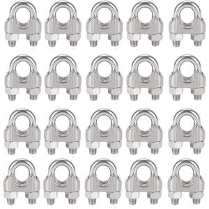 Kabelklemmen 4 mm 20 stuks staalkabelklemmen M4 draadkabelklemmen van 304 staal voor draadkabels kabels tuinkabels (zilver M4)