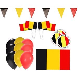 Belgie supporter versiering feestpakket - Belgische slingers / ballonnen en vlaggen
