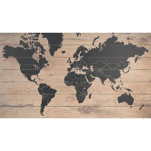 Houten Wereldkaart Black |105cm x 60 cm | Stoere en Landelijke Wereldkaart | Met 100 GRATIS koperen pins