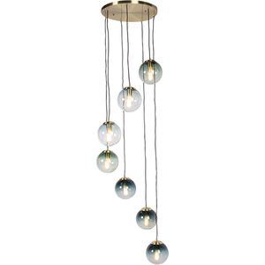QAZQA pallon - Art Deco LED Smart Hanglamp incl. wifi voor boven de eettafel | in eetkamer - 7 lichts - Ø 65 cm - Goud/messing - Woonkamer | Slaapkamer | Keuken
