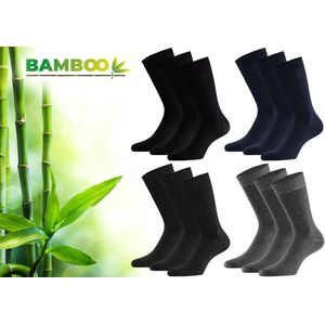 Bamboe Sokken Dames 35-38 - 12 Paar - Zwart Navy Antraciet Grijs - Lange Sokken - Kousen Dames Sokken - Anti Zweet - Duurzaam