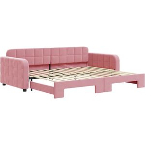 vidaXL - Slaapbank - met - onderschuifbed - 90x200 - cm - fluweel - roze