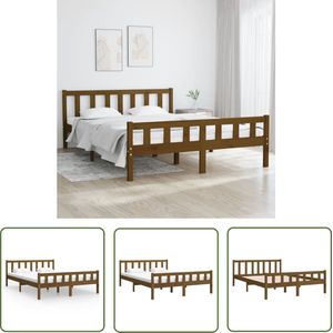 The Living Store Bedframe massief hout honingbruin 120x200 cm - Klassieke Bed - Grenenhouten Bed - Hout Bed - Honingbruin Bed - Tweepersoons Bed