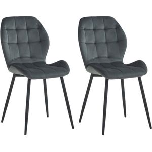 Parexio® - Manny Eetkamerstoel - Set Van 2- Grijs - Fluweel - Velvet - Industrieel
