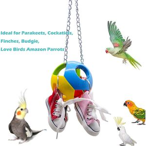 Vogelspeelgoed Vogelkooi Speelgoed Mini Sneaker Vogelspeelgoed Papegaaivogel Kauwspeelgoed met kleurrijke kralen Aanbevolen voor parkieten, valkparkieten, vinken, parkieten, liefdesvogels Amazone papegaaien