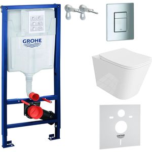 Inbouwreservoir Complete Toiletset Grohe Solido 39069000 - Inbouw WC Hangtoilet Wandcloset Maio Wit Hoogglans - Bedieningsplaat EVEN 4in1 Chroom - Voorwandelement - Installatiesysteem