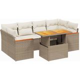 vidaXL - 7-delige - Loungeset - met - kussens - poly - rattan - beige