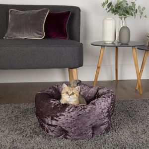 Scruffs Velvet Donut Bed - Stijlvolle  katten- en hondenmand van fluweel - in 4 kleuren - Zilver