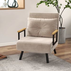 Pugsdrly Relaxfauteuil in Scandinavisch design, ligfauteuil, leesfauteuil. incl. kussen met knoopversiering, zwart + naturel