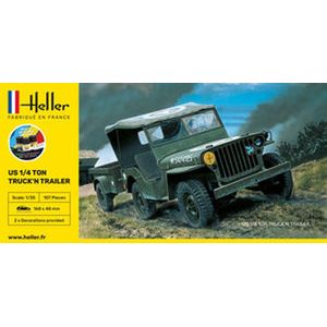 1:35 Heller 57105 US 1/4 Ton Truck & Trailer - Starter Kit Plastic Modelbouwpakket