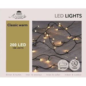 Anna's Collection Kerstverlichting op Batterijen - Timer - 200 LED's - 15 meter - Classic Warm