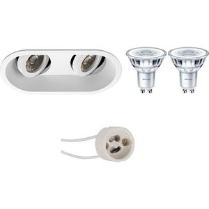 LED Spot Set - Proma Zano Pro - GU10 Fitting - Inbouw Ovaal Dubbel - Mat Wit - Kantelbaar - 185x93mm - Philips - CorePro 827 36D - 4W - Warm Wit 2700K - Dimbaar