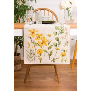 Tafelloper - Gobelinstof - Solis - Gele bloemen - Boterbloemen - Margrietjes - Paardenbloemen - Loper 45 x 140 cm