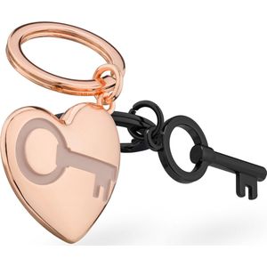 Navaris dubbele sleutelhanger met hart en sleutel - Metalen sleutelhangers met deelbaar hartje - Als cadeau voor je geliefde - In roségoud/antraciet