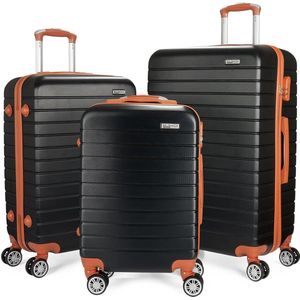 BRUBAKER Kofferset Paris - 3-delige Hardcase Kofferset met Handbagage - Reiskoffer Trolleys met Cijferslot, 4 Wielen en Comfort Handgrepen (M, L, XL - Zwart en Lichtbruin)