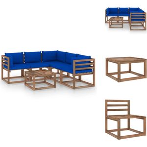 vidaXL Tuinset - Grenenhout - Blauwe kussens - 60x60x36.5 cm - Inclusief tafel - 2 middenbanken - 3 hoekbanken - Tuinset