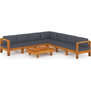 vidaXL 8-delige Loungeset met donkergrijze kussens Loungestoel - Tuinset - Lounge Bank - Acacia Hout - Buitentijm