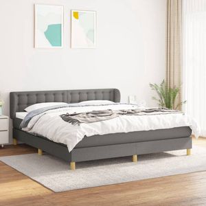 The Living Store Boxspringbed - Donkergrijs - 160 x 200 x 78/88 cm - Met verstelbaar hoofdbord - Pocketvering matras - Middelharde ondersteuning - Huidvriendelijk topmatras