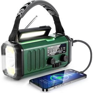 Sustainably C Noodradio Model 2024 - Solar Opwindbaar 10.000 mAh - Solar Powerbank Zonne-energie - Crankradio - Noodalarm - Opwindbaar - Draagbare Radio op batterijen - Zaklamp oplaadbaar - Survival Noodpakket - Army Green - Legergroen