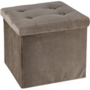 H&S Collection Poef/hocker/krukje - opbergbox - lichtbruin - fluweel polyester - 38 x 38 cm