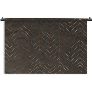 Wandkleed Luxe patroon - Luxe patroon van dunne en bronzen lijnen tegen een donkergrijze achtergrond Wandkleed katoen 180x120 cm - Wandtapijt met foto XXL / Groot formaat!