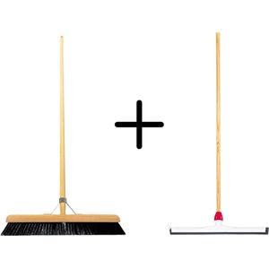 Synx Tools Paardenhaar 50cm + Vloertrekker Kunststof 45cm met Steel 120cm – Zaalveger – Vloerreiniger – Natuurrubber – Zachte binnenbezem met steel 150cm