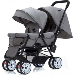 Seastone - Tweelingkinderwagen - Tweelingwagen - Tweeling Buggy - Opvouwbaar - Meerdere Standen - 72 x42x 97 cm - Inclusief haakjes - Gratis Mosquito net - Grijs