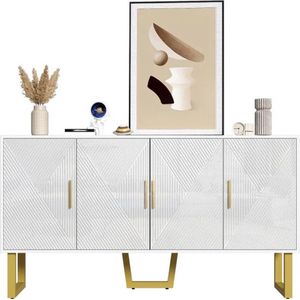 Betaalbare Goederen® Dressoir - Wit Met Goud - Buffetkast - Dressoir Kasten - Dressoirs - Woonkamer - Met Opbergplanken