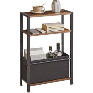 Unyqoos ® Slanke Industriële Bijzettafel met Opbergmand voor Smalle Ruimtes in Retro Bruin Design