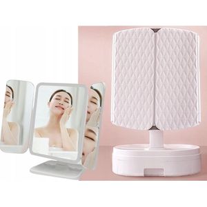 IBBO Shop - Make up spiegel XL - Make up spiegel met LED verlichting - Staande spiegel - 180° draaibaar - Luxe Design - 3 luik - inklapbaar - draaibaar - Spiegel 2X/3X Vergroting - Roze