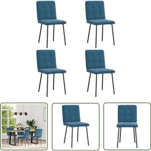The Living Store Eetkamerstoelen 4 st fluweel blauw - Eettafelstoel - Eetkamerstoel - Velours Stoel - Blauwe Stoel - Moderne Stoel