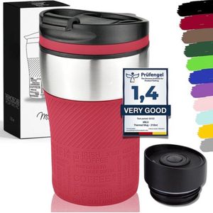 Thermobeker - 210 ml 100% lekvrij - isoleerbeker, koffiebeker to go, drinkbeker van roestvrij staal - autobeker dubbelwandige isolatie - reismok - Travel mug - Rood