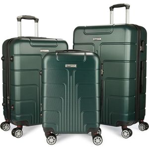 BRUBAKER Hardcase Kofferset Miami - Uitbreidbare Koffers met Cijferslot, 4 Wielen en Handgrepen - 3-delige Reiskofferset met Handbagage - ABS Trolley Koffer (M, L, XL - Donkergroen)