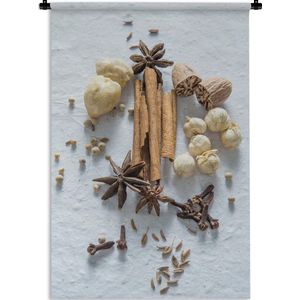 Wandkleed Kruiden en Specerijen - Kruiden op een lichte ondergrond Wandkleed katoen 90x135 cm - Wandtapijt met foto