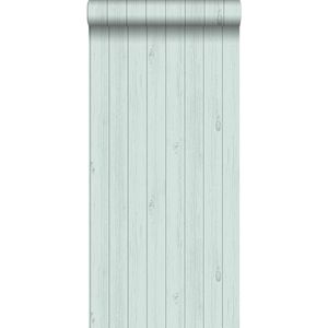 krijtverf vliesbehang smalle houten sloophout planken vergrijsd licht pastel mint groen - 128851 van ESTAhome