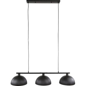 Hanglamp Artic zwart | 3 lichts | half-ronde kap met ribbels | 120x30x150 cm | industrieel | eettafel / woonkamer | metaal | modern design