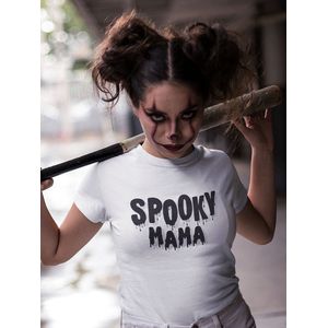 Shirt - Spooky mama - Wurban Wear | Grappig shirt | Leuk cadeau | Unisex tshirt | Halloween kleding | Halloween shirt | Halloween queen | Pompoen shirt | trick or treat | Wit