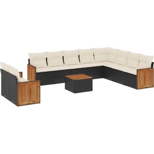 vidaXL 11-delige Loungeset met kussens zwart Loungeset - Tuinlounge - Lounge Set - Pe Rattan - Outdoor Furniture