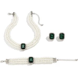 N3 Collecties Elegante strass charme imitatie choker parelketting set met armband voor dames