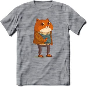 Casual kat T-Shirt Grappig | Dieren katten Kleding Kado Heren / Dames | Animal Skateboard Cadeau shirt - Donker Grijs - Gemaleerd - L