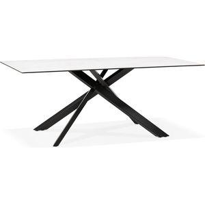 Alterego Eettafel 'MARKINA' in witte keramiek met zwarte x-vormige centrale voet - 180 x 90 cm