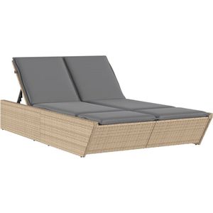 vidaXL - Ligbed - 2-persoons - met - kussens - poly - rattan - beige