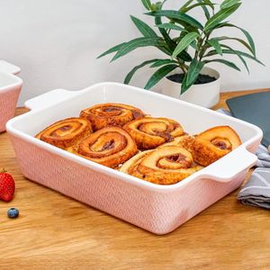 Grote keramische braadpan - extra hoge rand - antiaanbaklaag en krasbestendig - vierkant - roze