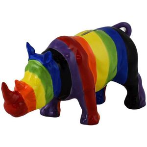 Pomme Pidou - Spaarpot - Decoratief beeld - Neushoorn - Rhino Ryan - Regenboog - Rainbow Love - 28x10x14cm