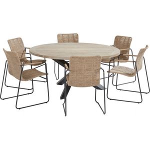 Palma Louvre dining tuinset 160 cm rond 7 delig naturel Taste 4SO