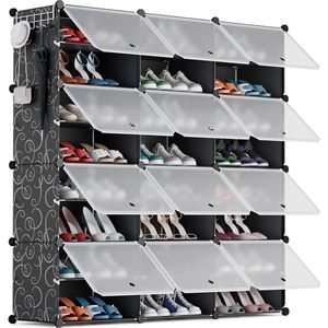 Schoenenrekken voor 48 paar schoenen, Schoenenkast met 3 x 8 niveaus, Stofdicht schoenenrek, Schoenenopslag voor gang, slaapkamer, kledingkast, entreegebied - Zwart