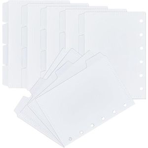 6 set van 24 vellen van 10 cm PP tabbladen witte indextabbladen rechthoekige tabbladen voor notitieboekjes.