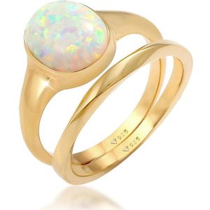 Elli Dames Ring Set Klassik Opal Basic Twist 925 Silber vergoldet